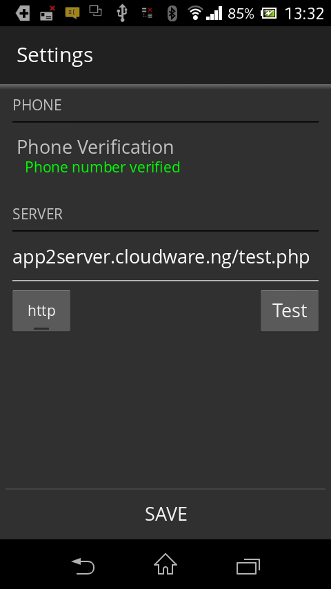 Enter URL of server script that will receive SMS by this App