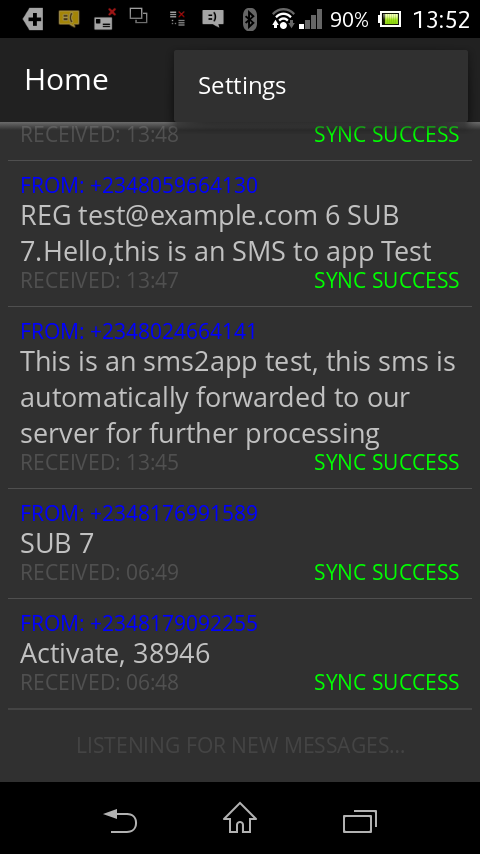 All SMS Sends to your server automatically